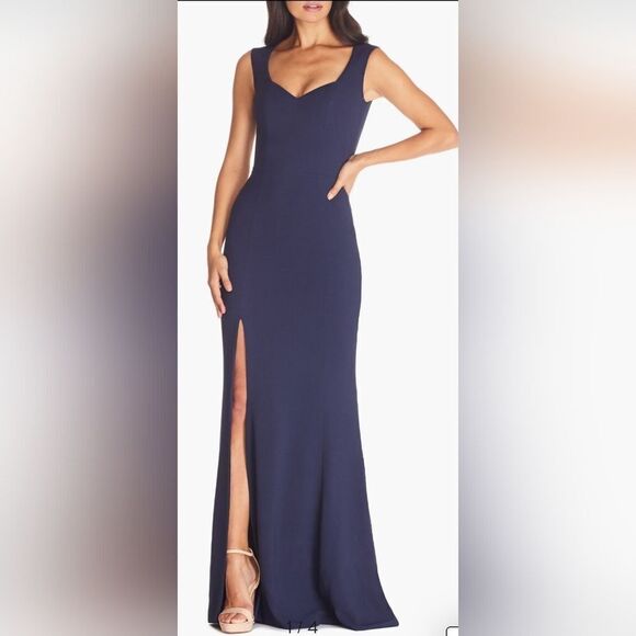 Dress The Population Monroe Side Slit Gown NWOT size Medium Midnight Blue - Picture 1 of 6